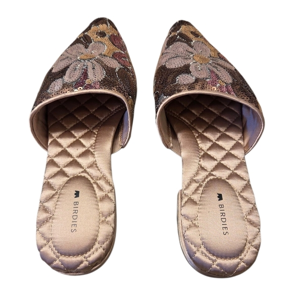 NWOB Birdies The Dove Petal Pink Gold Sequin Pointed Toe Mules Women's 7.5 - Picture 1 of 7